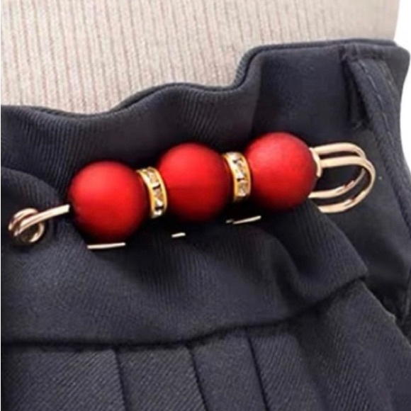 2pc Red Pearl Brooch detachable jeans and Sweater cape clip pants extended pin - Picture 1 of 12